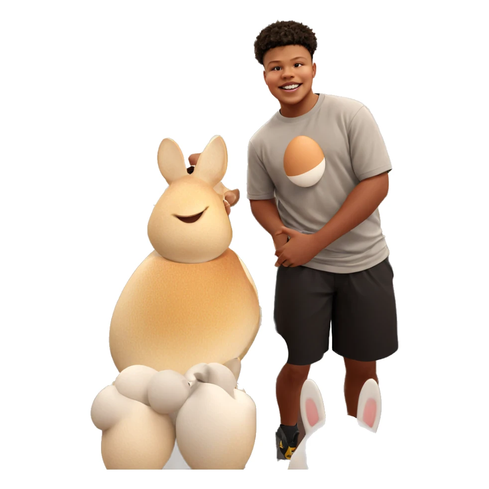 happy boy with egg indoors sticker