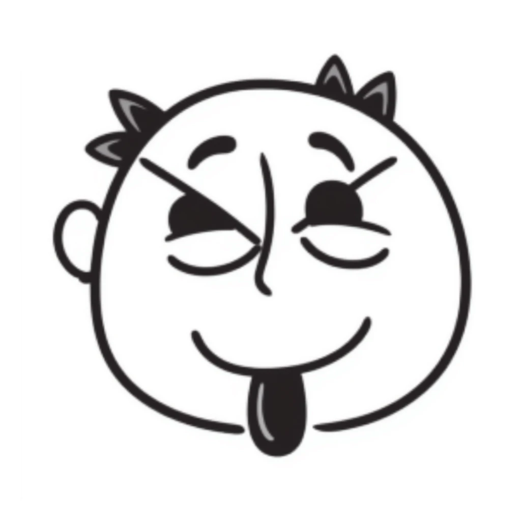 A hand-drawn face with X eyes and tongue out sticker