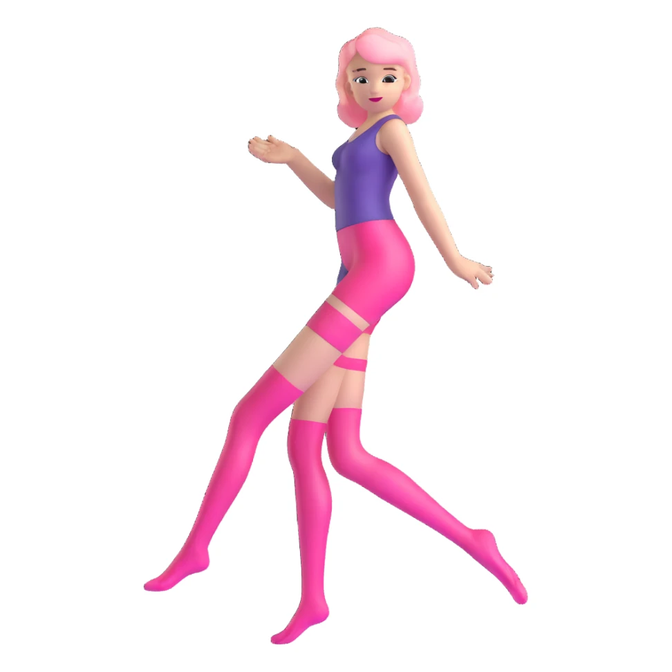 Minimalistic stylized girl figure in transparent glass style with pink gradient, adjusting pink stockings sticker
