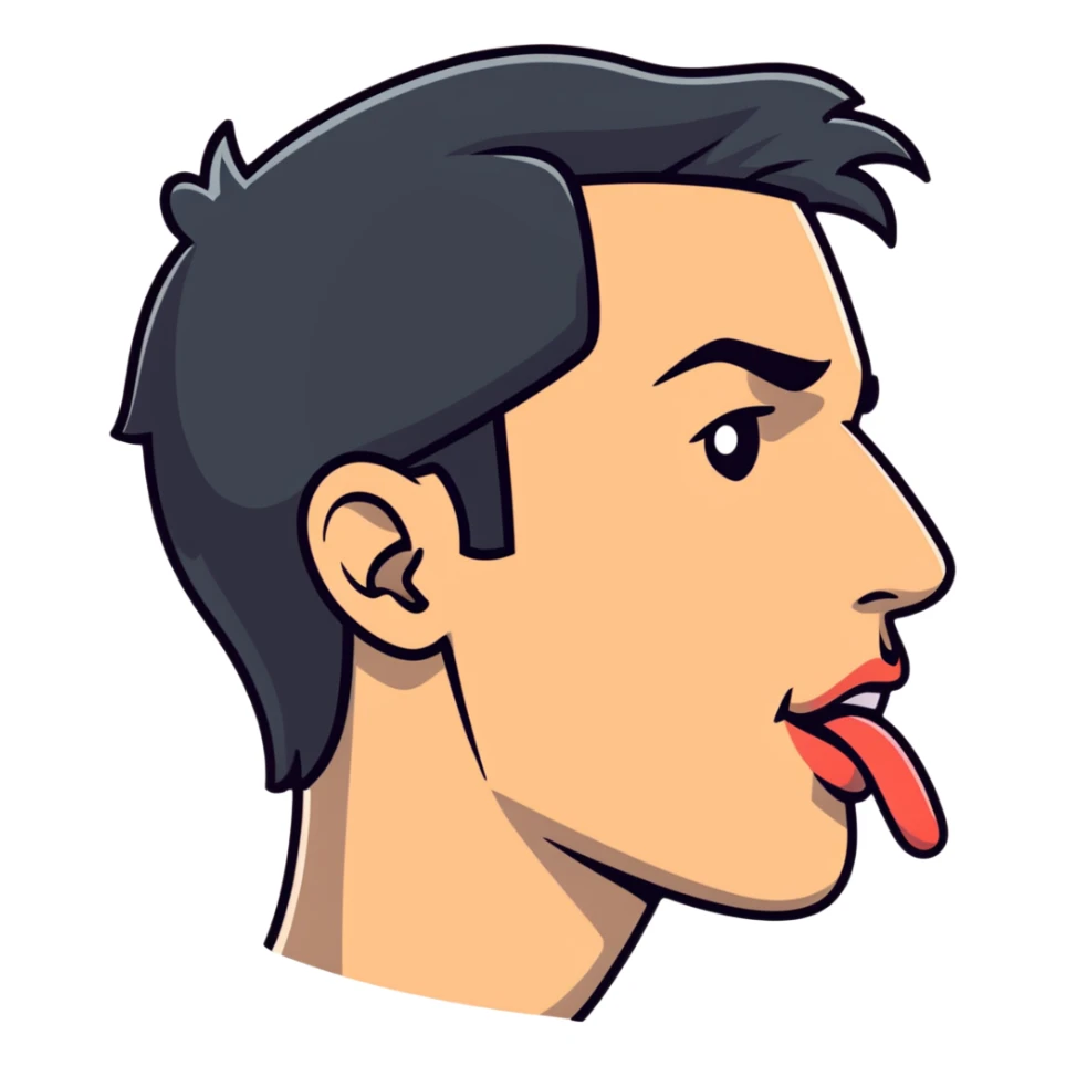 clear side profile of a man sticking his tongue out, complete side view showing the side of face sticker