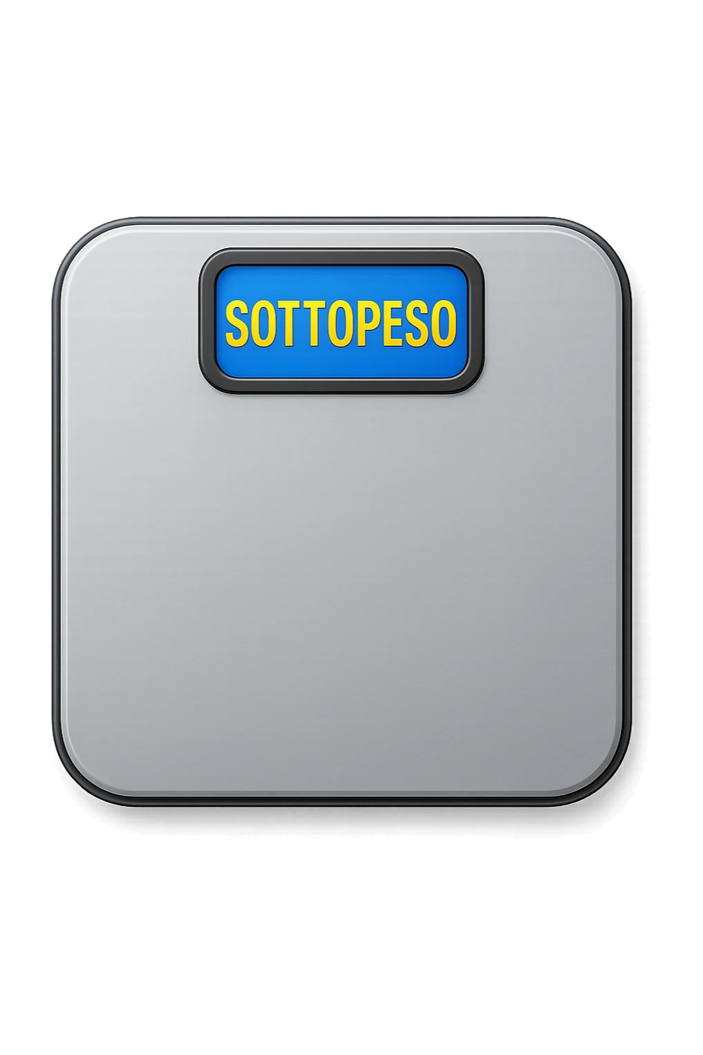 bilancia pesapersone con la scritta "SOTTOPESO" SUL DISPLAY, stile emoji iphone, iperrealistico 4k sticker