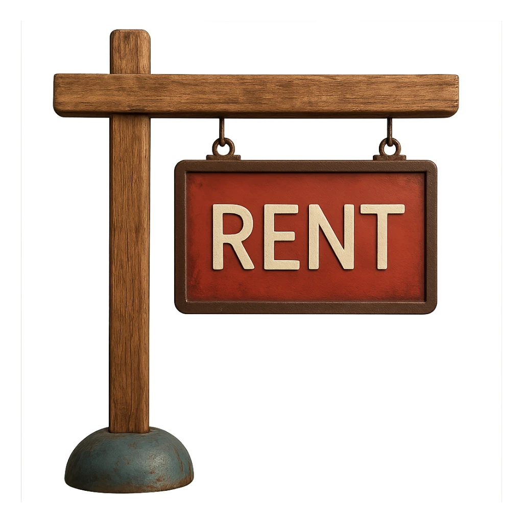 Make the rent sign board look realistic with a photo-like appearance, keep the background transparent. sticker