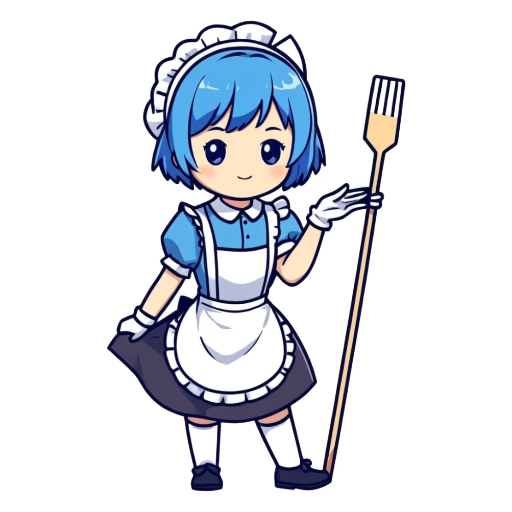 Short haired blue hair maid anime girl  sticker