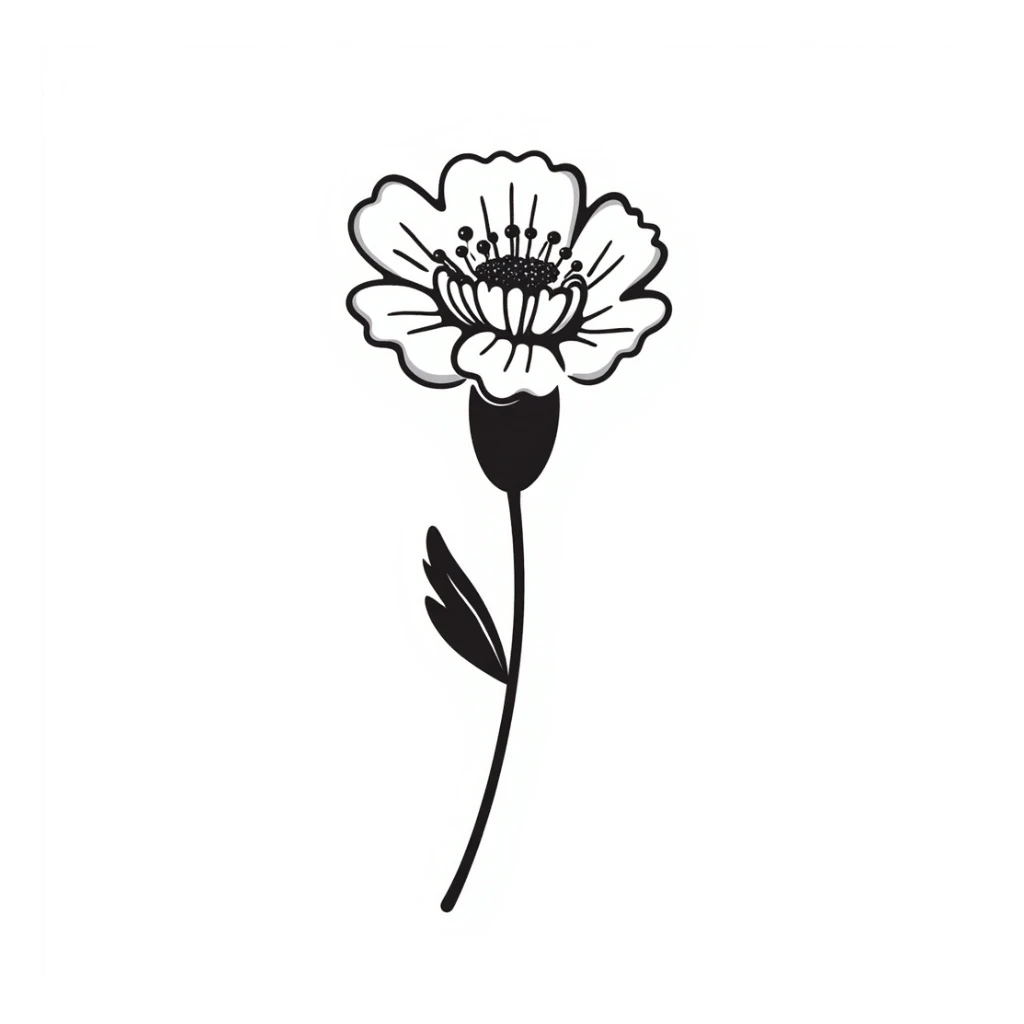 hand-drawn doodle of a carnation flower, black ink, sketchy lines, playful style sticker