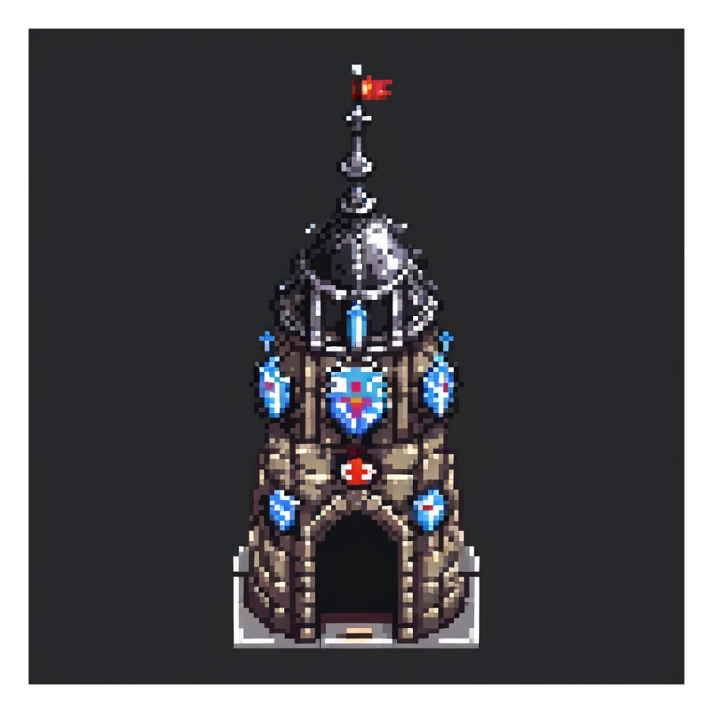 castle turret with battlements, pixel art style sticker