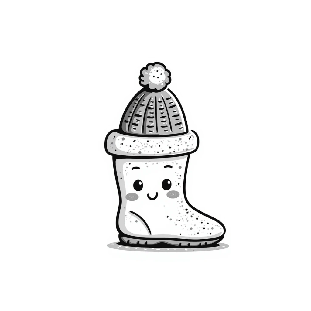 A smiling Russian felt boot (valenok) with a cute winter knitted hat with pom-pom on top sticker