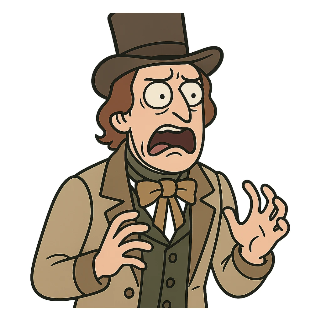 flat toon style person from the 1840s with a horrified and disgusted face sticker