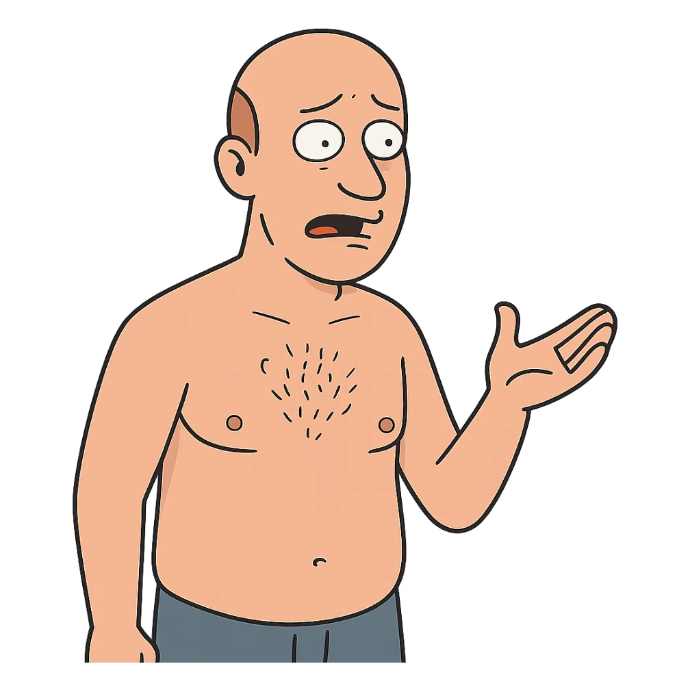 shirtless bald man cartoon style sticker