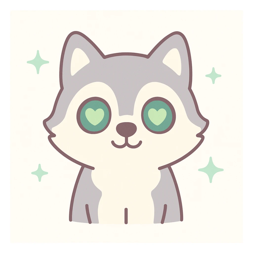 excited adorable husky dog with bright green hearts in its eyes sticker