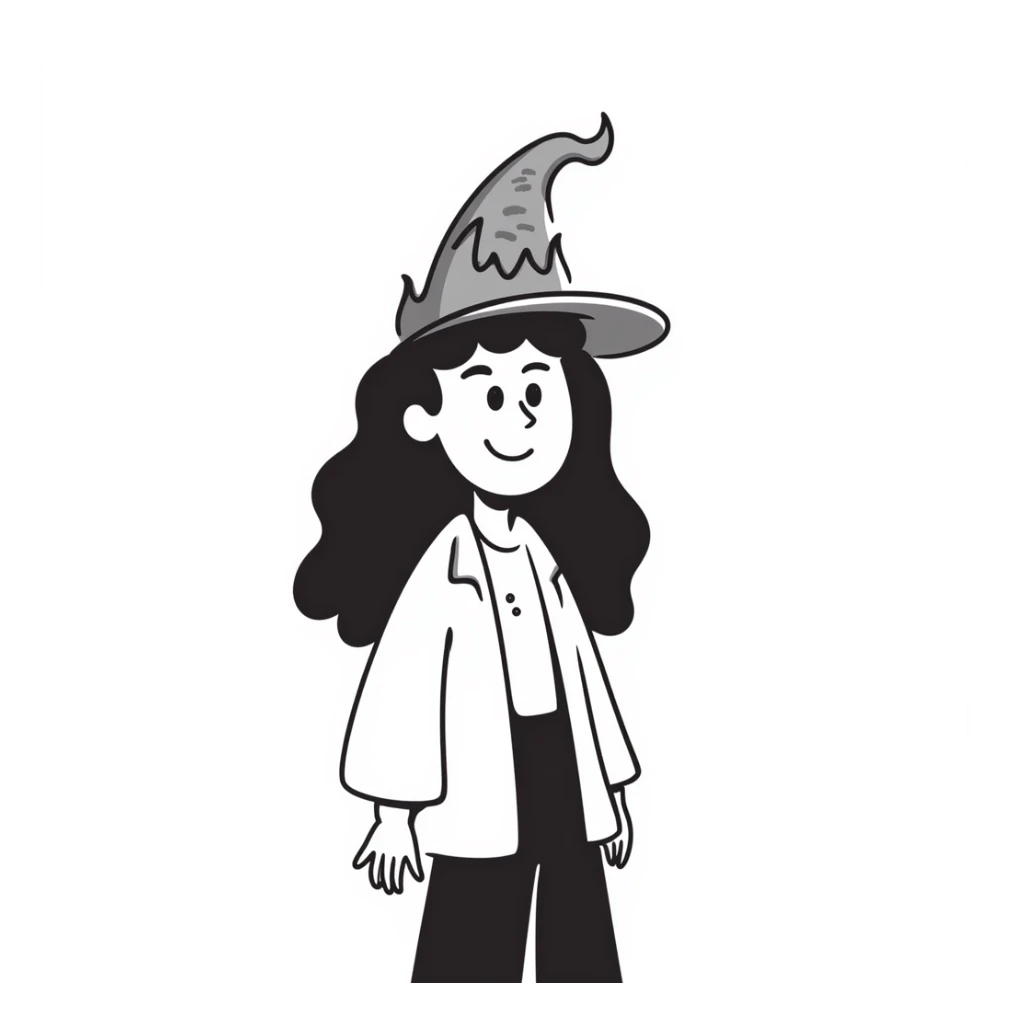 A cool guy with light skin, blue eyes, long hair, smiling, with a fire magic hat sticker