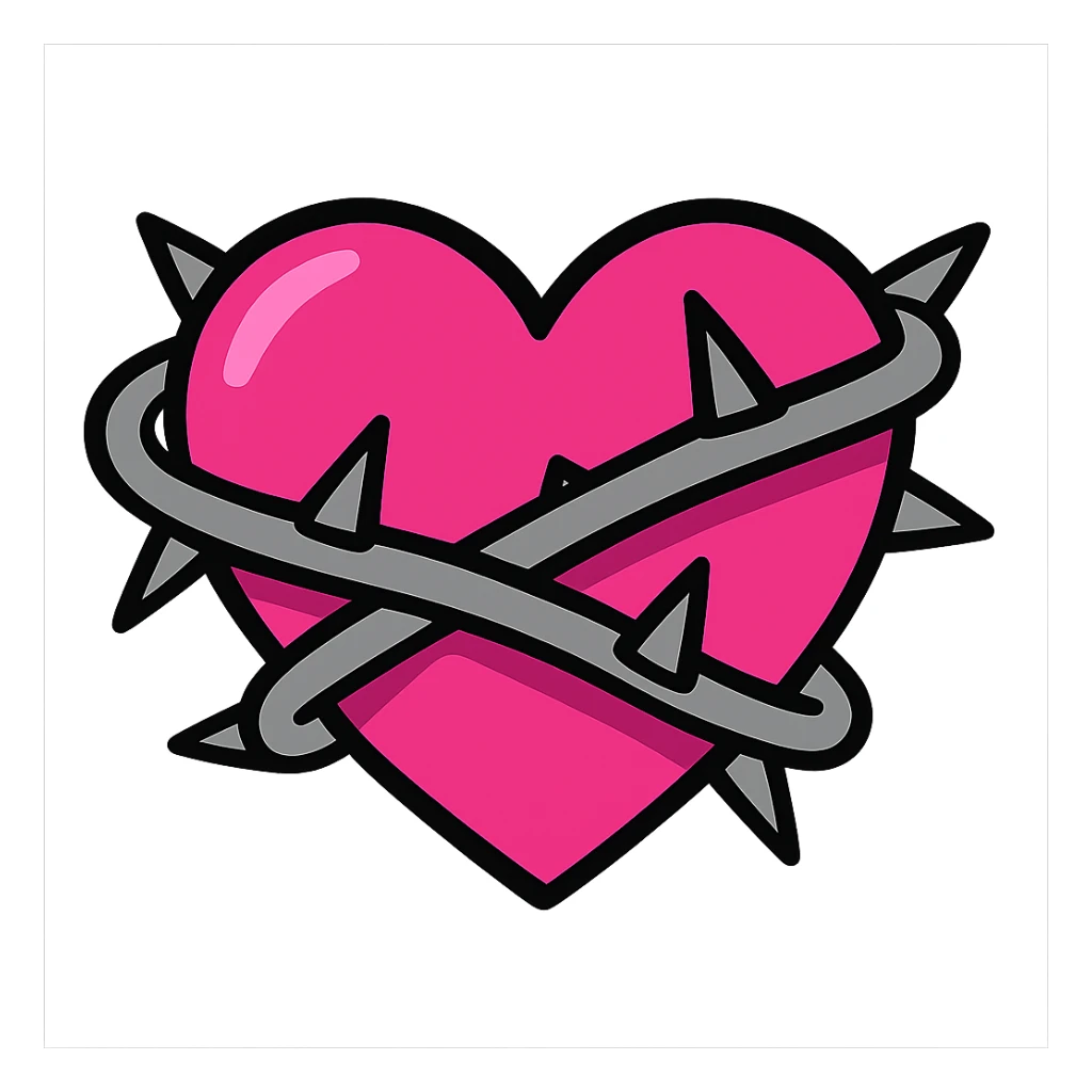 vibrant toon style pink heart with metal thorns sticker