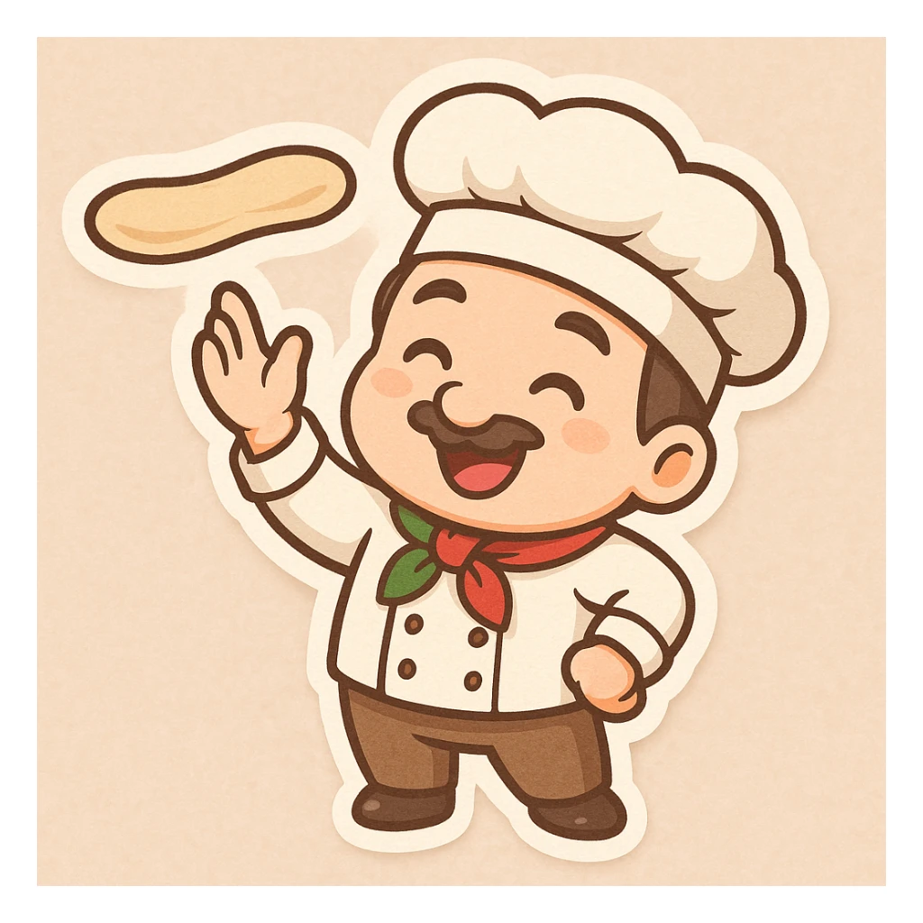 smiling Italian chef spinning pizza dough sticker