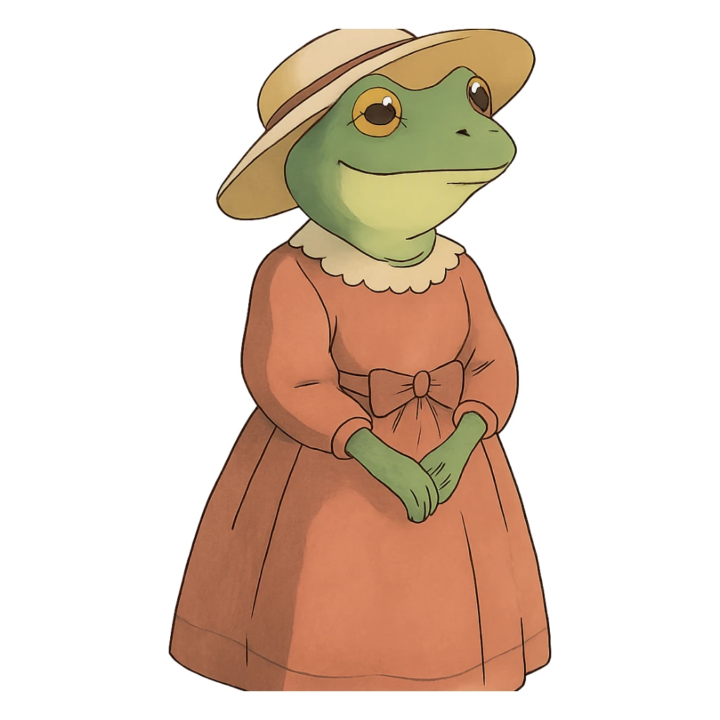 elegant frog Sofia Froge wearing a dress in ghibli style sticker