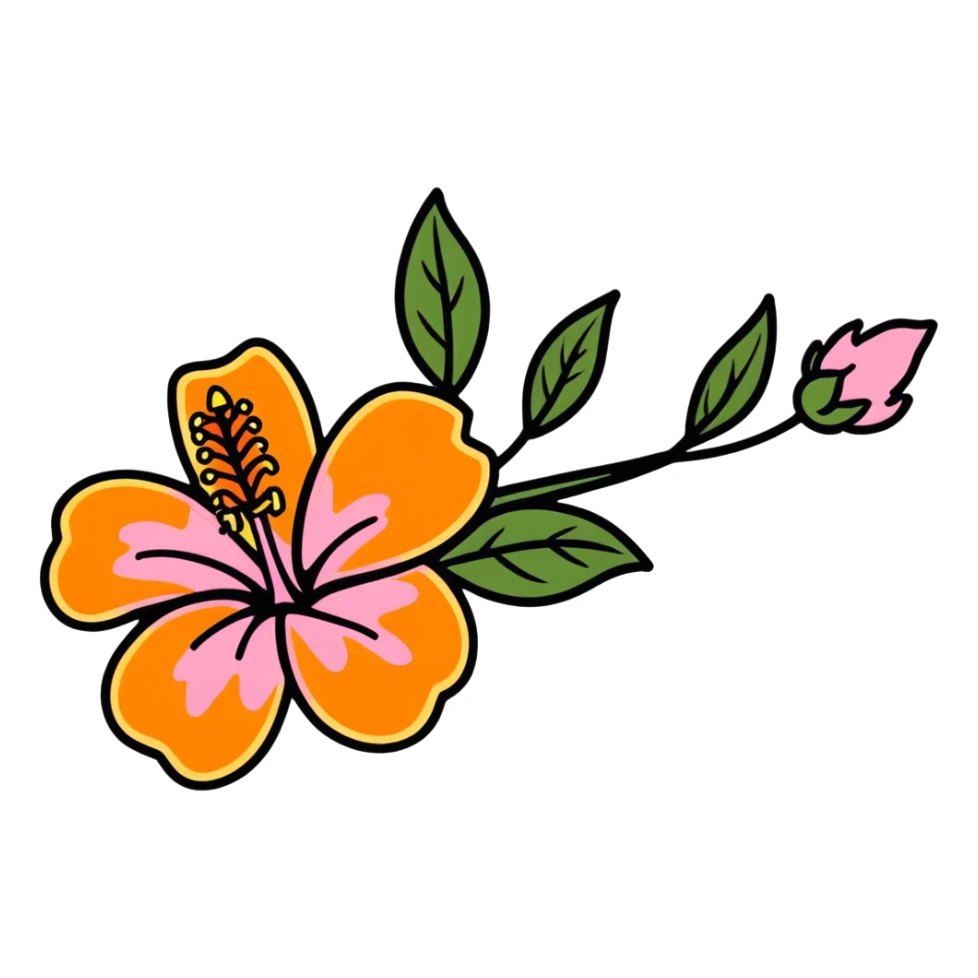 Hibiscus flower with pink and orange sticker