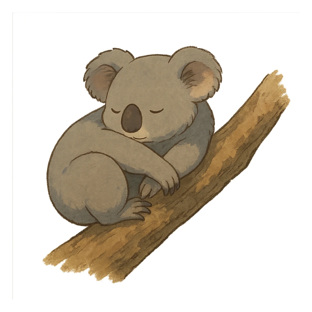 sleeping koala curled up on a tree branch in ghibli style sticker