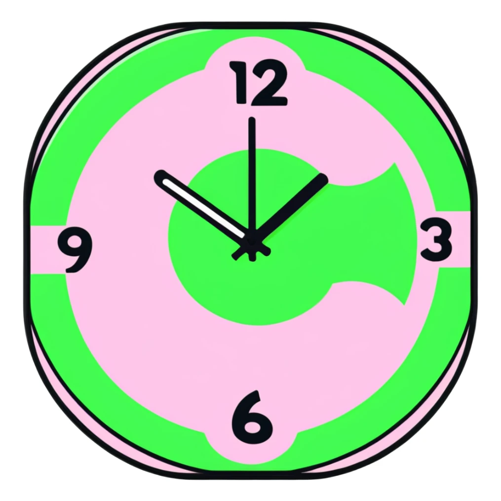 cartoon pink clock with numbers zooming away, energetic sticker