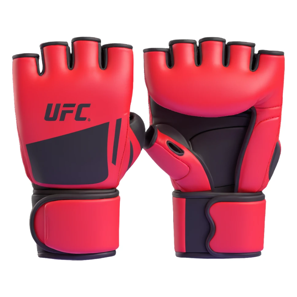 UFC MMA fighting glove with open fingertips, padded knuckles, red and black colors, official UFC style, detailed 3D sticker