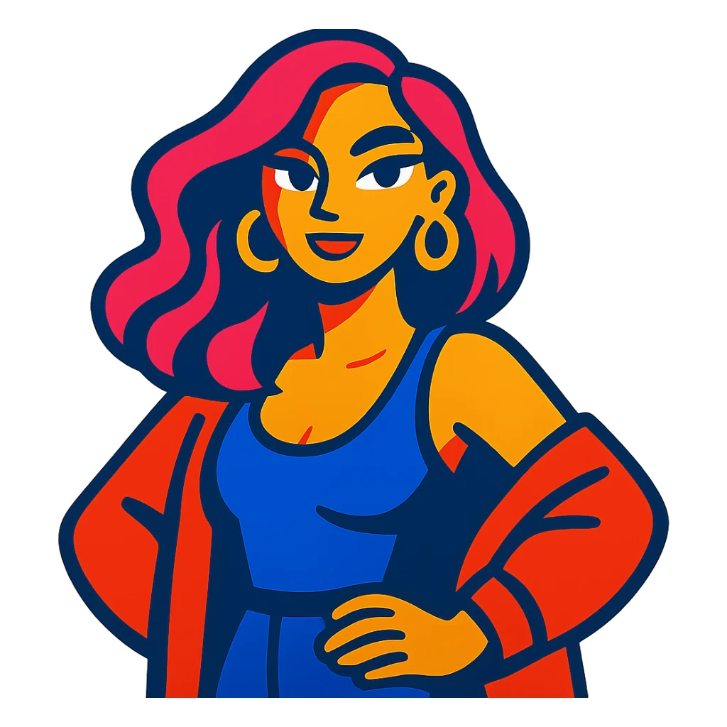 girl with dramatic glow up, bold colors, confident sticker