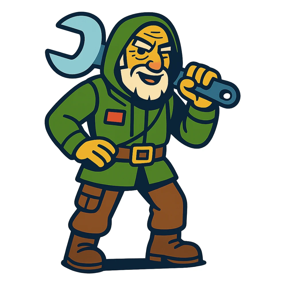 an old charismatic stalker with a big crescent wrench sticker
