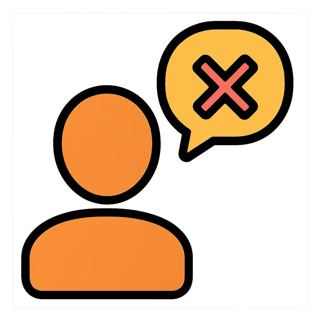 Disengaged user silhouette with a crossed-out chat bubble, orange and black outline, transparent background, lineal color icon with black outlines style. sticker