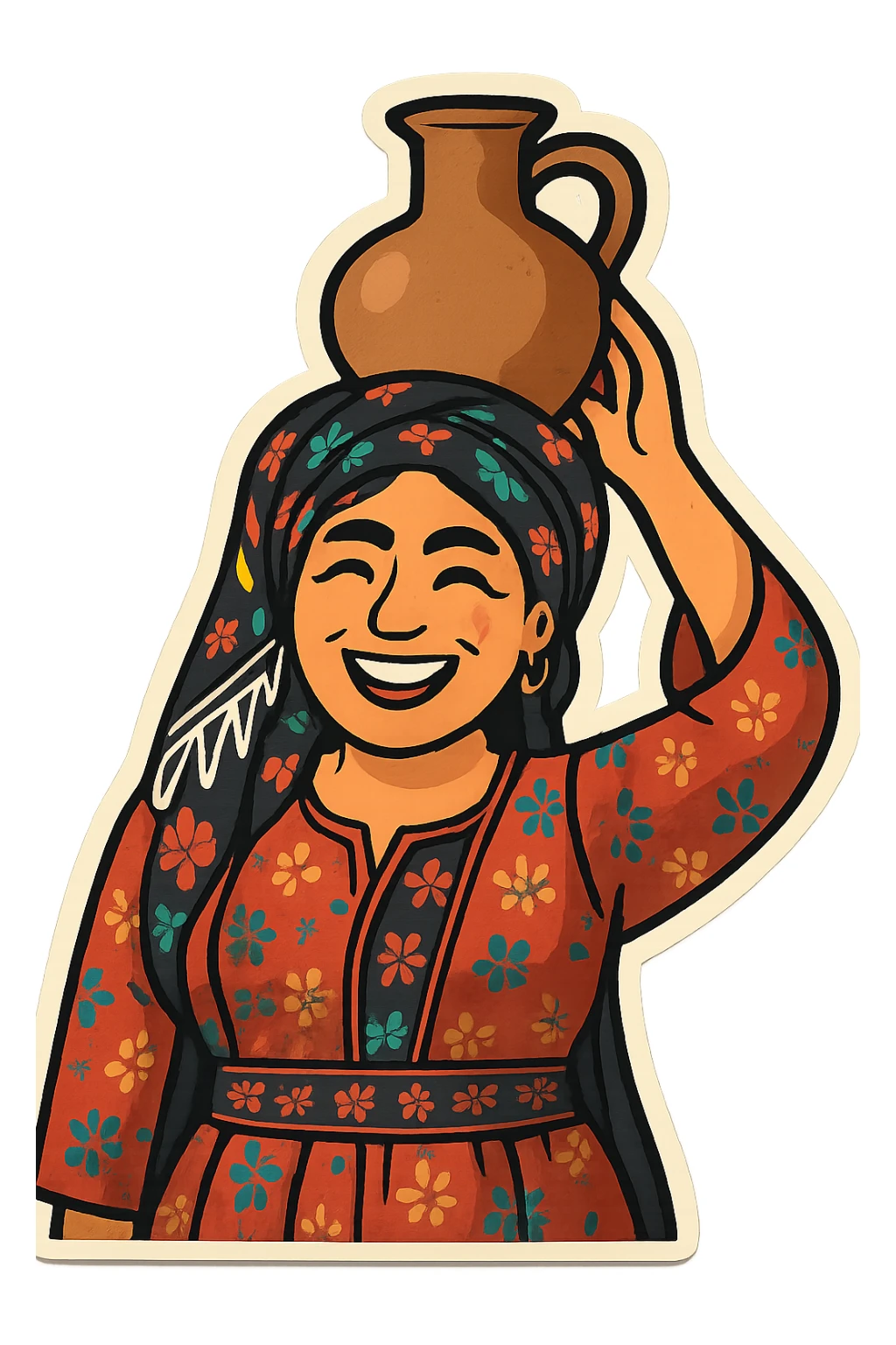 Cartoon sticker in Flat Toon style with a laughing expression, transparent background. sticker