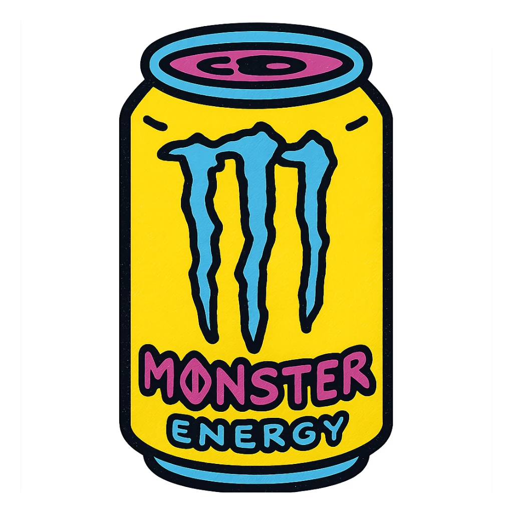 monster energy drink can, pop colors style, bold and vibrant color palette, isolated on transparent background sticker