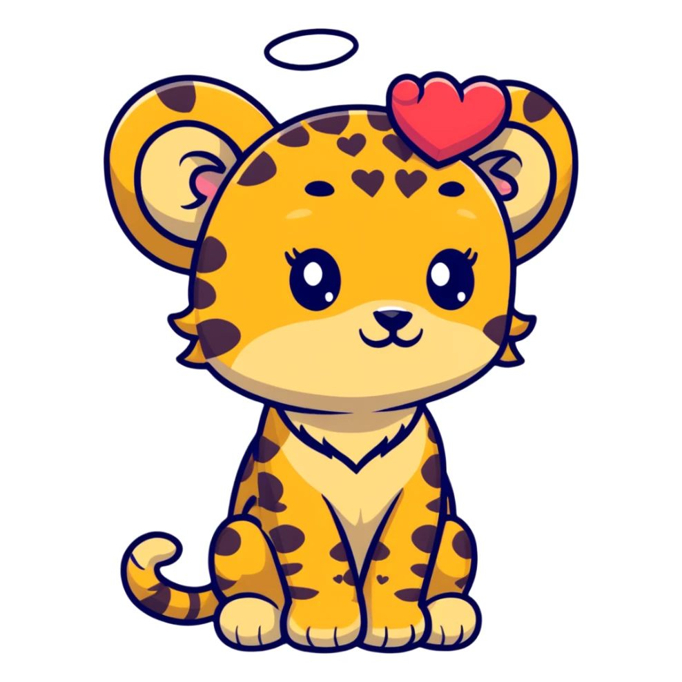 cheetah with heart headband, cute cartoon sticker sticker