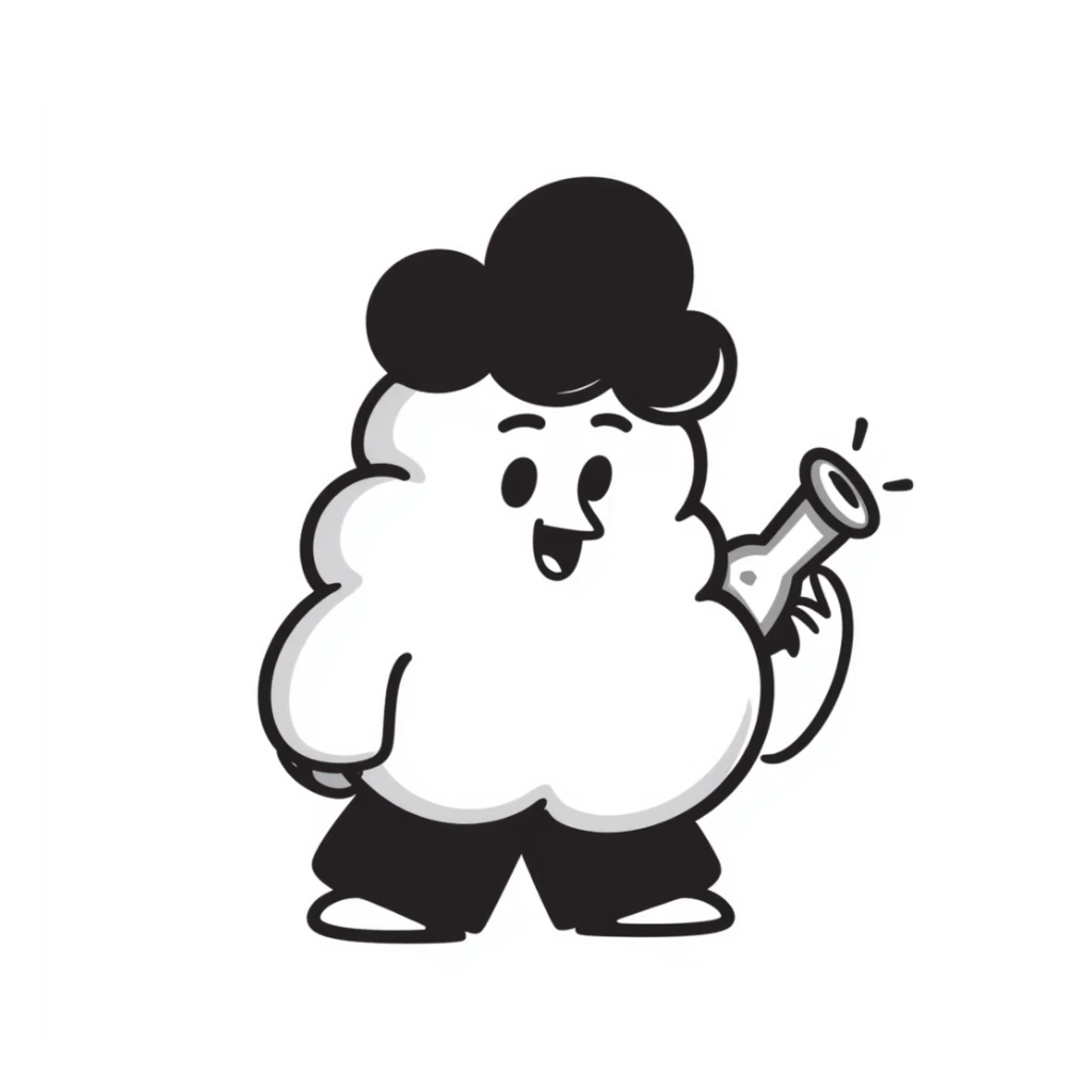 cute hand-drawn poop character holding a small bong sticker
