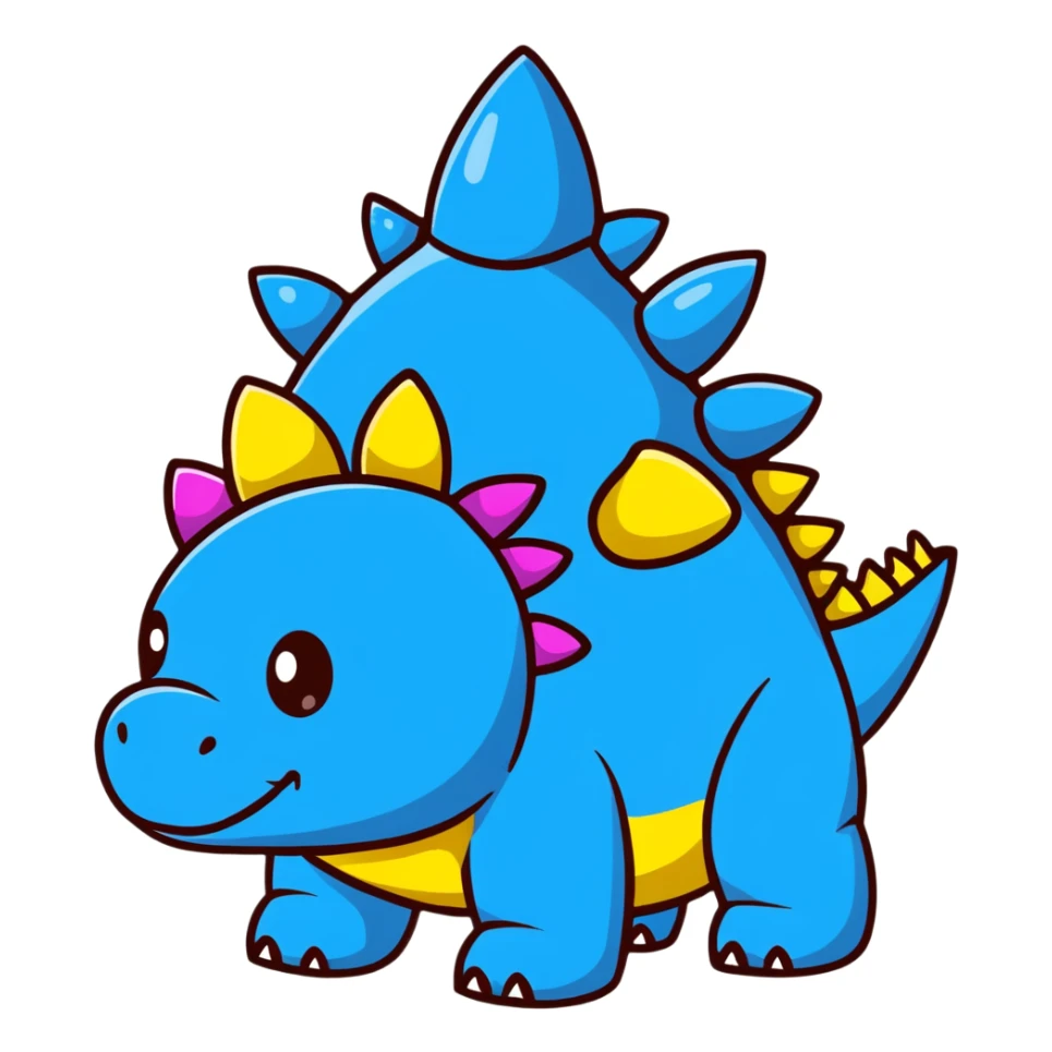 A cartoon blue toy stegosaurus with a friendly face and colorful spikes sticker