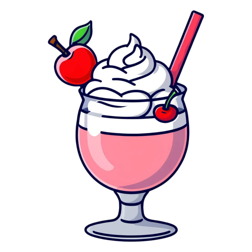 fancy pink frozen cocktail with whipped cream top and cherry sticker