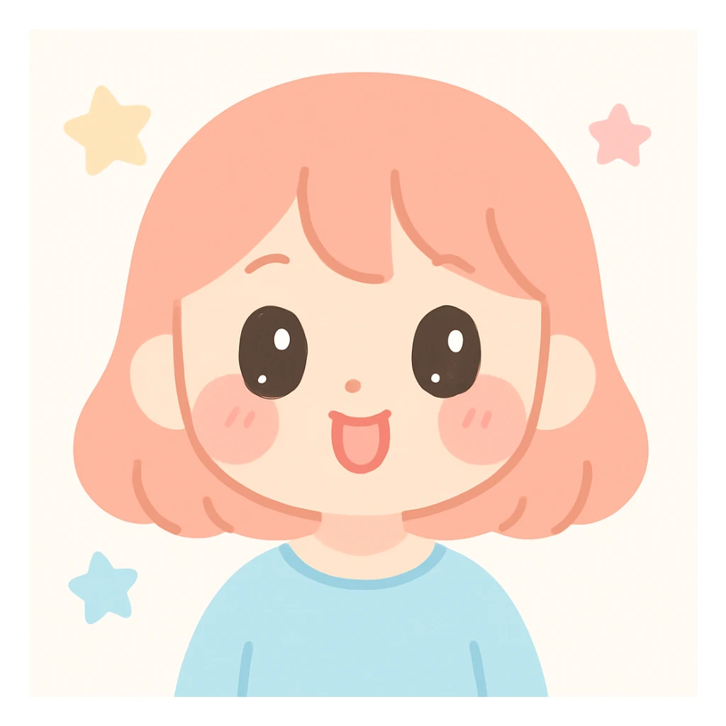 a girl with a cute peachy face, big sparkling eyes, blushing cheeks, playful expression, minimal background sticker