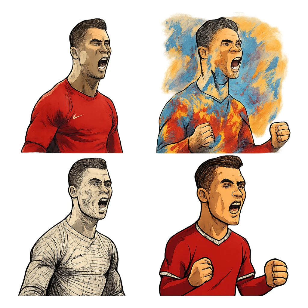 Cristiano Ronaldo football star in various artistic styles, no text sticker
