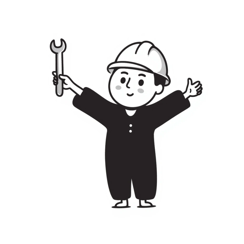 A cute circle character with white hard hat and stick arms and feet sticker