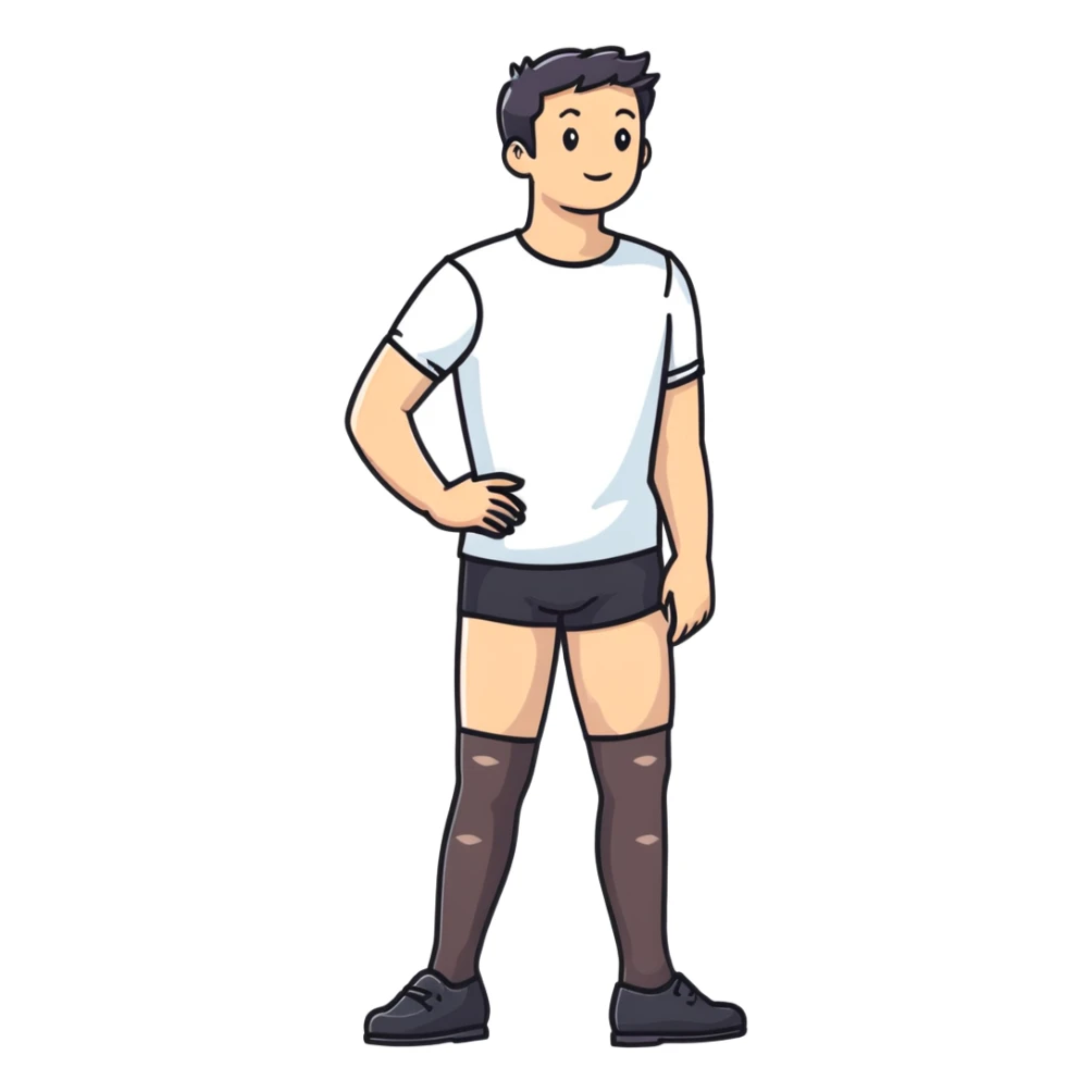 man wearing shorts and black sheer pantyhose sticker
