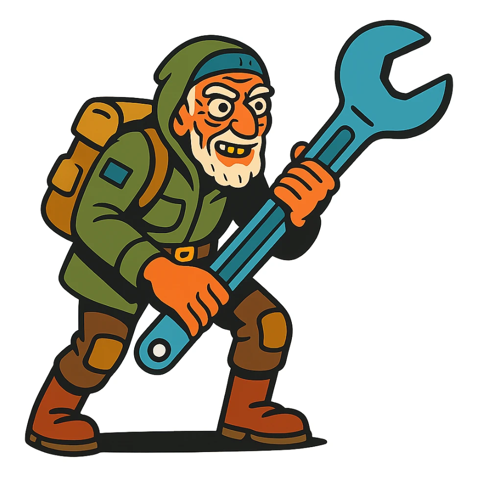 an old charismatic stalker with a big crescent wrench sticker