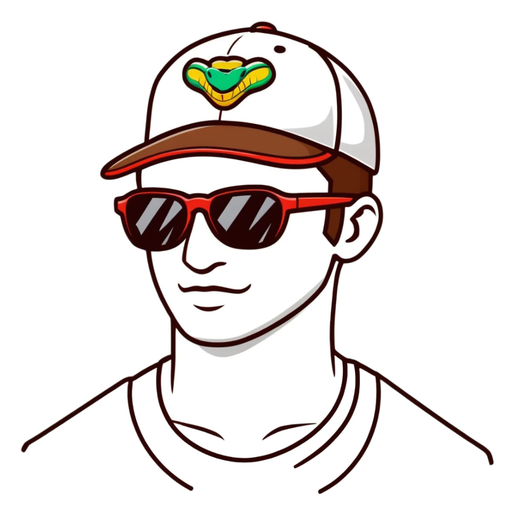 guy with brown hair, baseball cap, wearing polarized Pit Viper glasses sticker