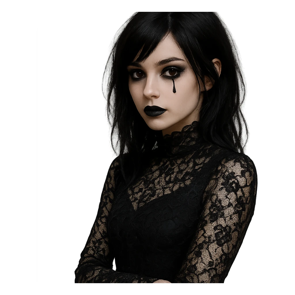 emo girl with teardrop makeup, black lace, mysterious and elegant sticker