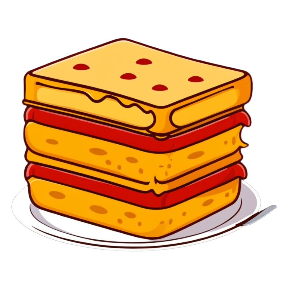 A slice of lasagna with cheese pulling and tomato sauce visible between layers sticker