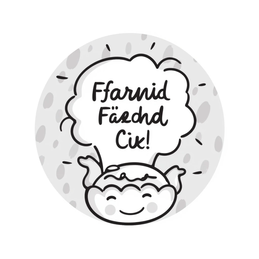 emoji with the text 'Finds IC heraus', handwritten font, casual style, pastel colored background sticker