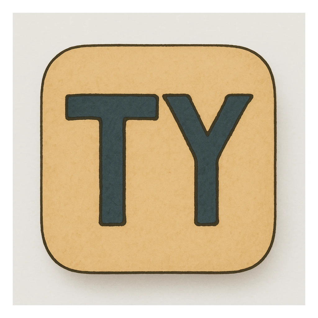 iOS app icon with the letters TY, modern, minimal, rounded corners, flat color background, no gradients, suitable for iPhone home screen sticker