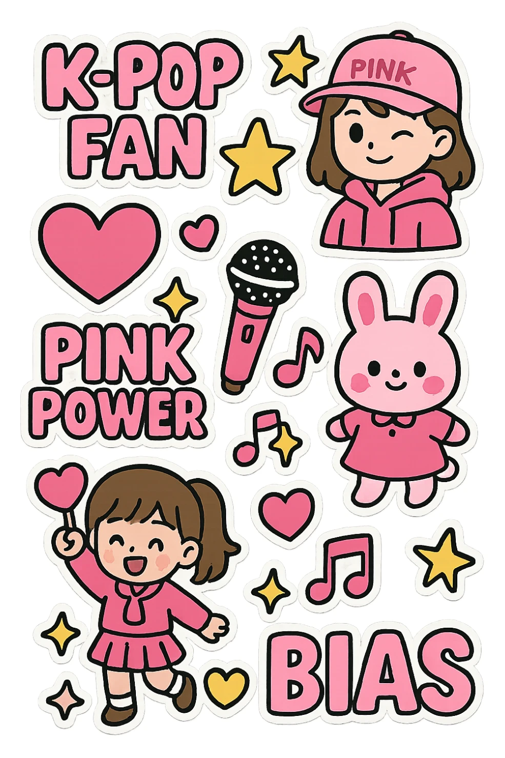 pink kpop fan club sticker sheet, fun and collectible sticker