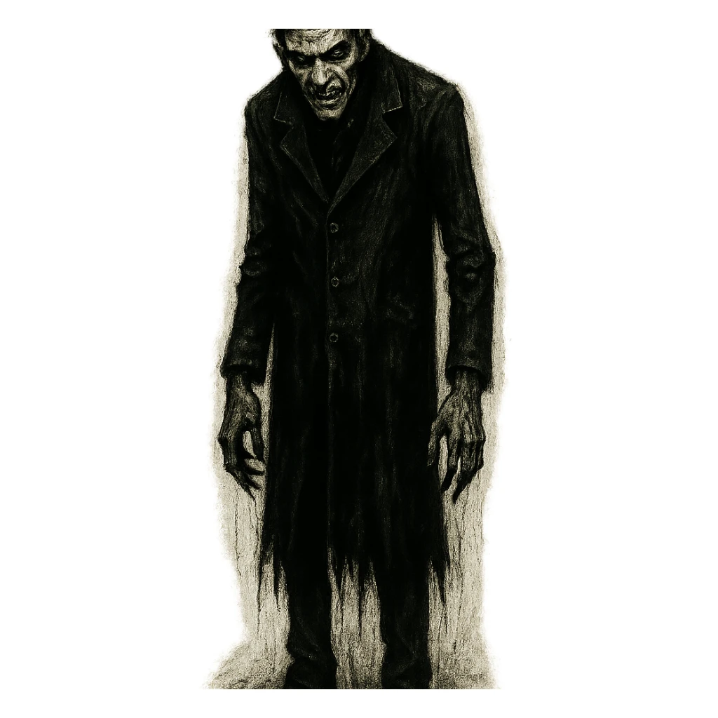 tall scary man, horror style, dark shadows, menacing expression sticker
