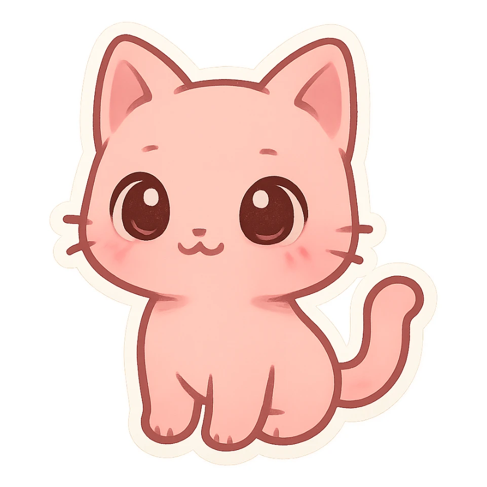chibi cat, pink, standing, same style as reference, big eyes, cute, sticker style sticker