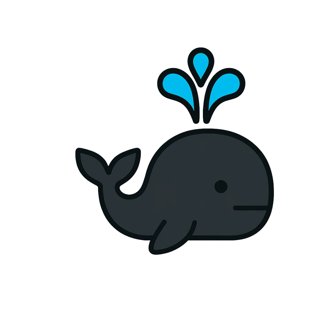 black whale, color outline icon style sticker
