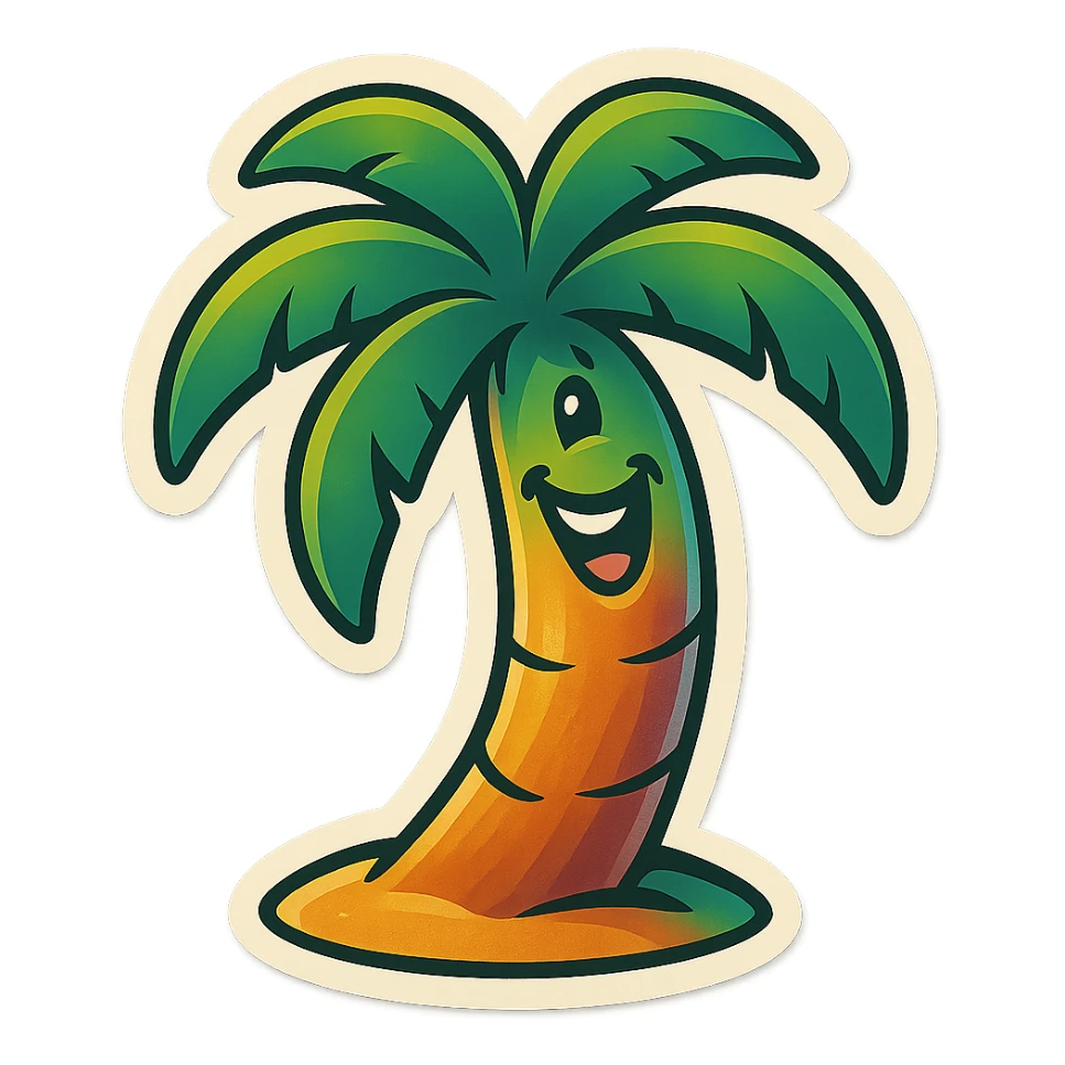 A happy palm tree with a big smile, swaying in the summer breeze. sticker