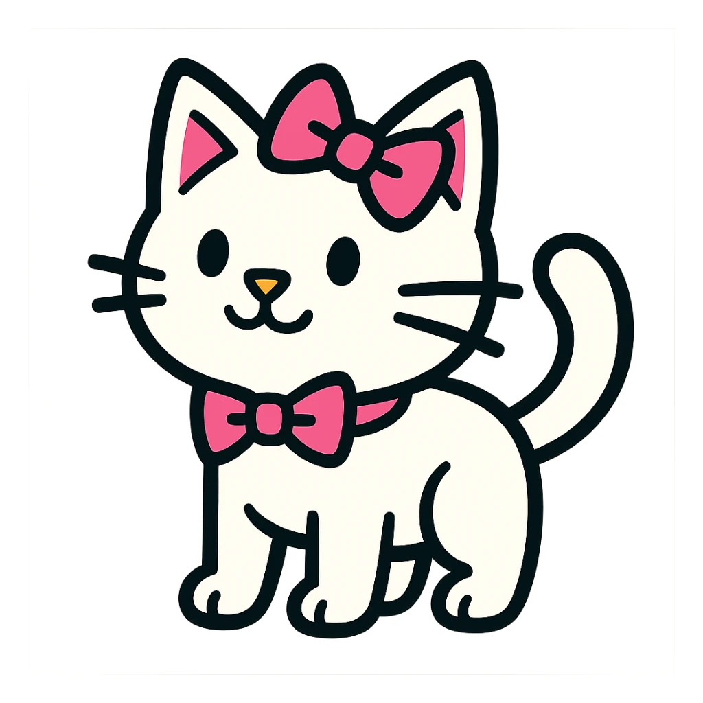 white cat with pink ribbons sticker