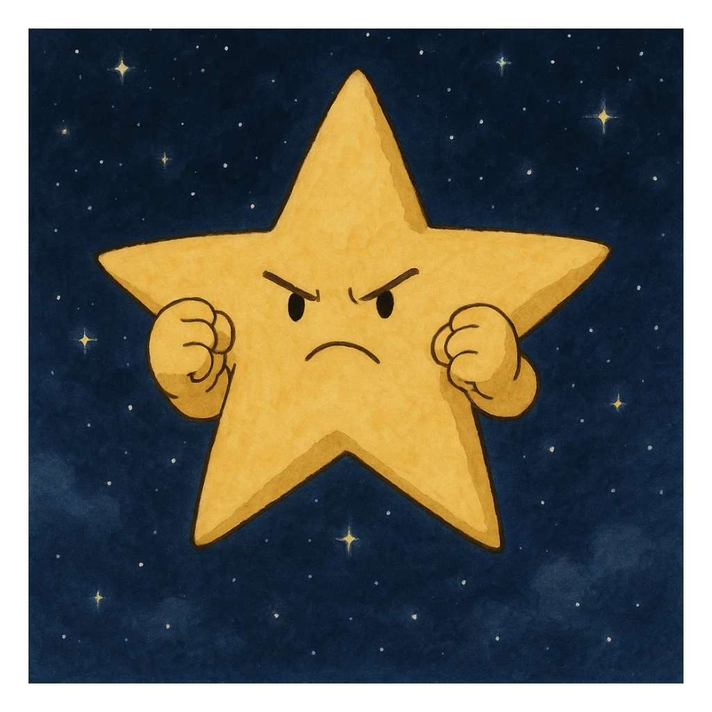 ghibli style determined star with clenched fists in a night sky sticker