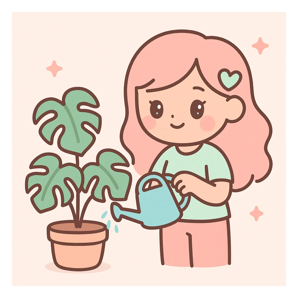 woman watering her monstera plant sticker