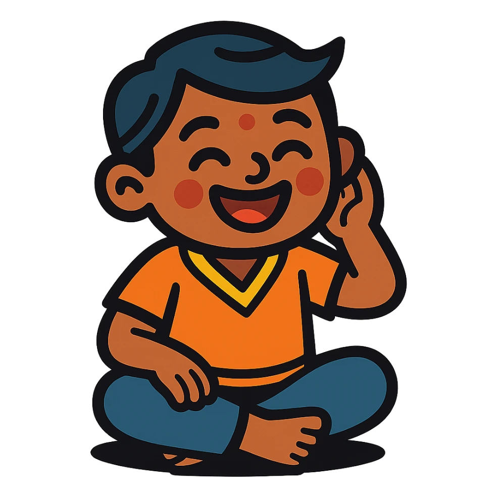 happy Indian kid listening to a story sticker