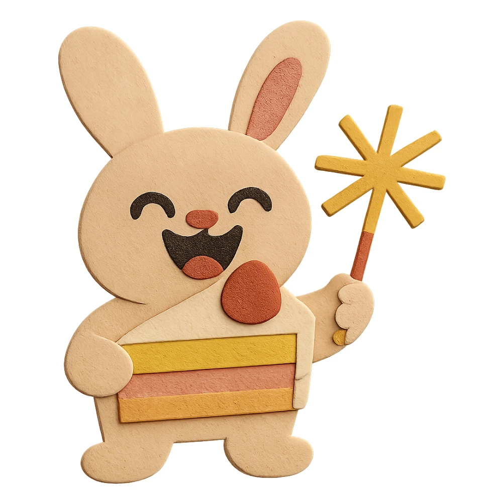 Adjust the bunny's ears so they are visually good looking and match each other in shape, size, and style. Maintain the paper-craft style and all other elements. sticker